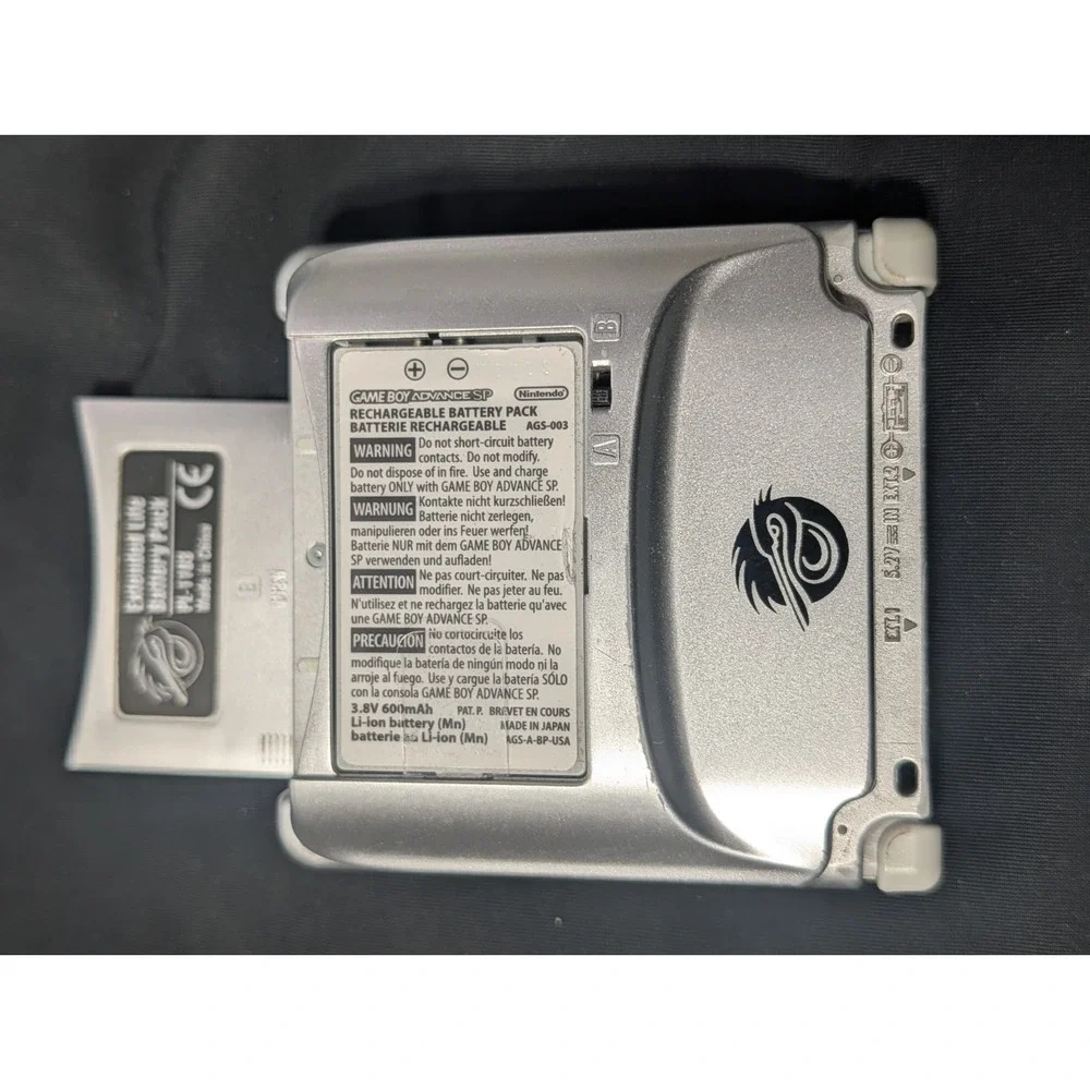 Nintendo Game Boy Advance SP Silver Handheld Console AGS-001 w/ Pelican Battery